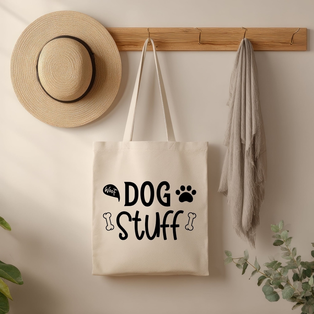 Custom Natural Canvas Tote Bag - Dog Stuff